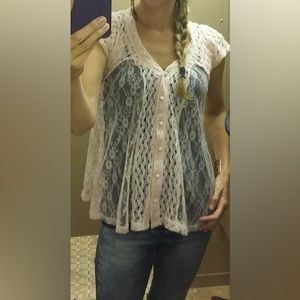 A’reve light pink sheer top size small